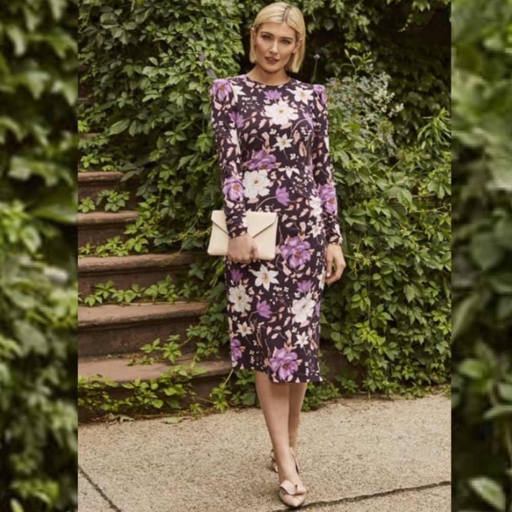 ELIZA J Floral Long Sleeve Body-Con Midi Dress